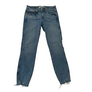 AMO Cropped Distressed Raw Hem Skinny Jeans Stretch Denim Light Wash size 25